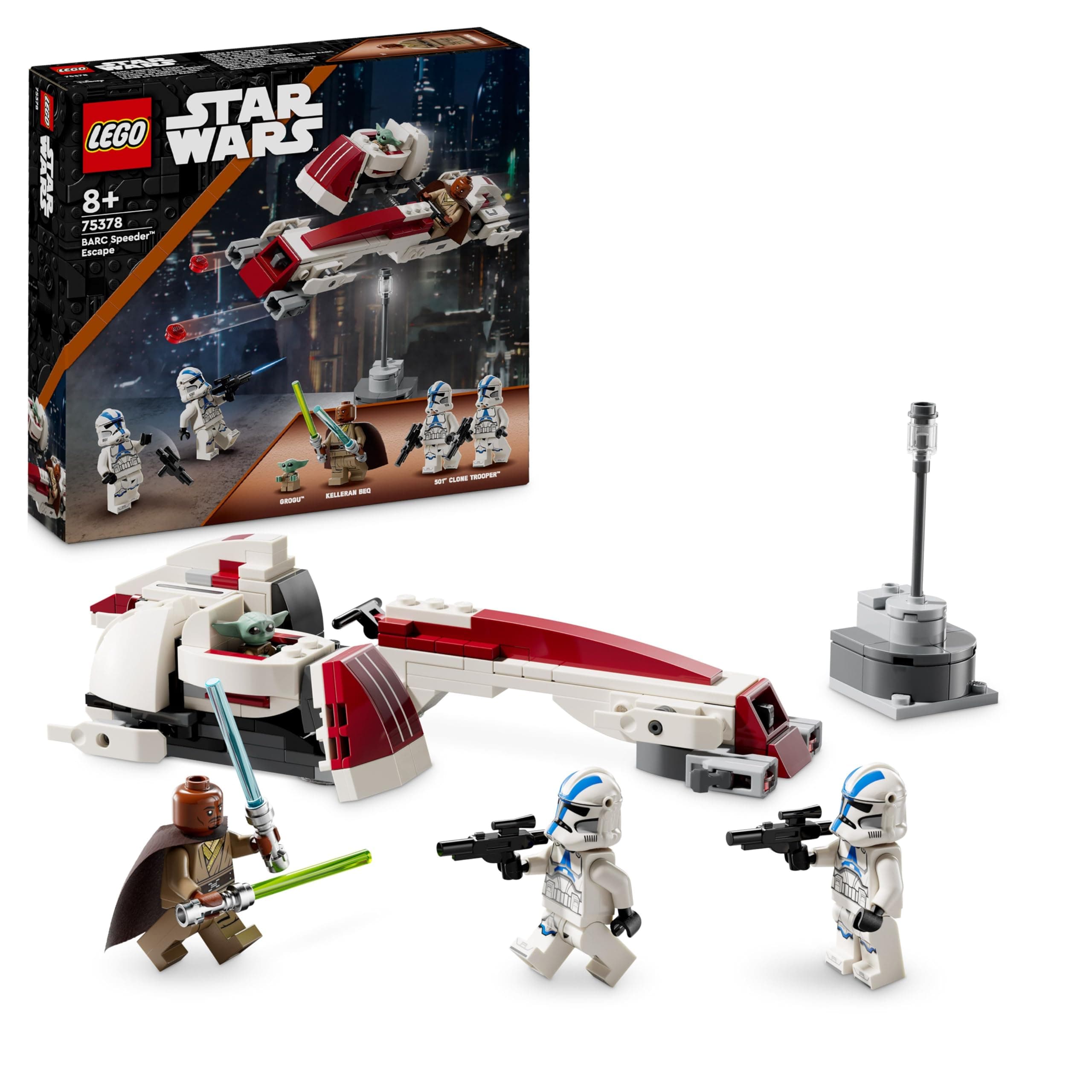 LEGO Star Wars La Fuga del BARC Speeder, Giocattolo da Costruire dal Film The Mandalorian, Giochi per Bambini da 8 Anni con il Personaggio di Grogu (Baby Yoda) e la Minifigure di Kelleran Beq 75378